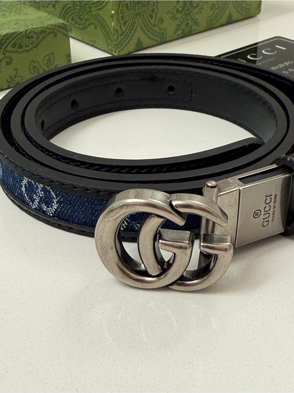 Gucci Reversible GG Denim & Black Leather Interlocking G Belt